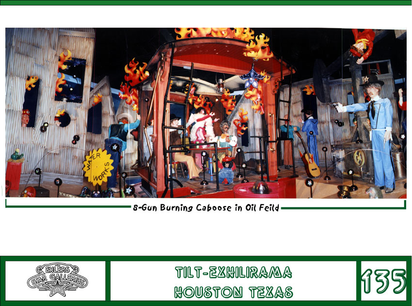 This is a blown up picture of the 135 gallery, This an 8 gun burning Caboose and oil Feild located in Houston Texas, click here go back to Western Exterior List